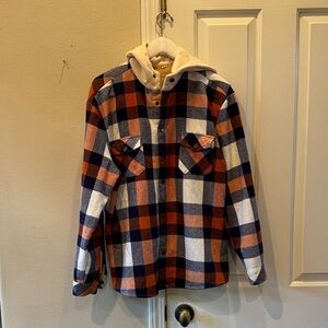 Hooded Flannel - Blue, Orange, White